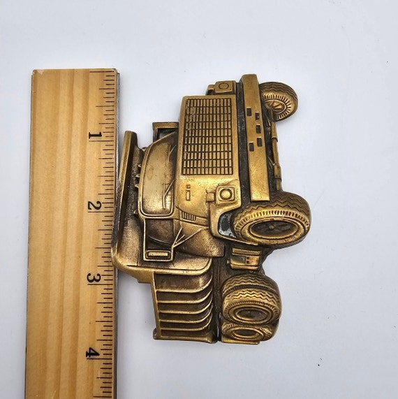 Vintage Solid Brass Baron Belt Buckle, Dump Truck… - image 4