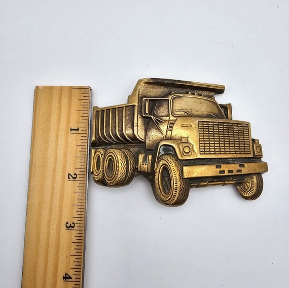 Vintage Solid Brass Baron Belt Buckle, Dump Truck… - image 3