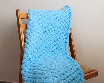 Soft Blanket, Baby Blue Blanket, Stroller Blanket Blue Puffy Baby Blanket, Plush Newborn , Baby Shower Gift, Baby Blue Hand Knitted Blanket