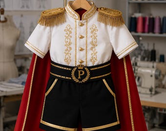 Personalized Prince Birthday Outfit | Royal Baby Boy Costume with Cape Crown & Shorts