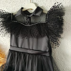 Black Gothic Tulle Girl Dress, Wednesday Addams Inspired Party Outfit, Kids Special Occasion Dress