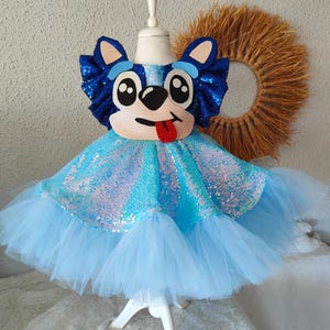Bluey Bingo Inspired Dress – Handmade Sparkly Blue Tutu Costume for Girls – Birthday Party or Halloween Outfit– Sparkly Tutu Dress for Girls