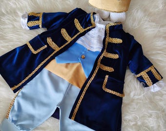 Royal Prince Baby Set with Crown – Blue Velvet 1st Birthday Outfit – Luxury Boy Costume