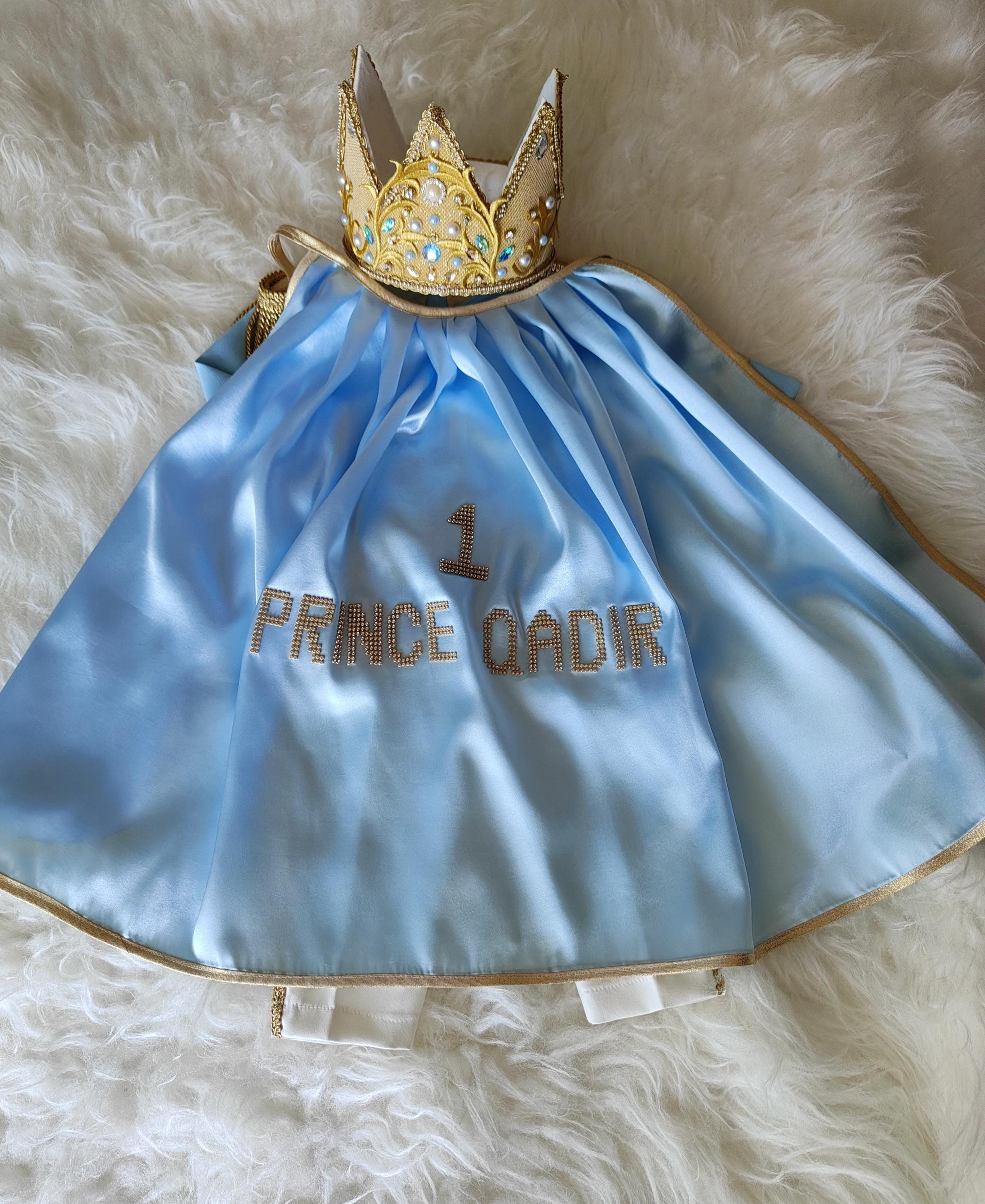 Personalized Baby Prince Outfit, Royal Blue 1st Birthday Costume, Prince Crown & Cape Set, Cake Smash Outfit