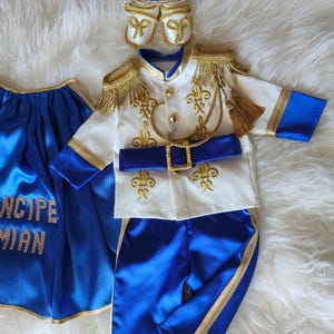 Royal Prince Costume - Baby Boy Birthday Outfit, Luxury Toddler Prince Suit, Personalized 1st Birthday Tuxedo, Blue & Gold Baby Prince Set
