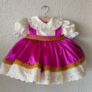 Masha and The Bear Inspired Pink Girl Costume - Handmade Dress with Matching Headscarf and Hat - Perfect for Birthdays and Role Play