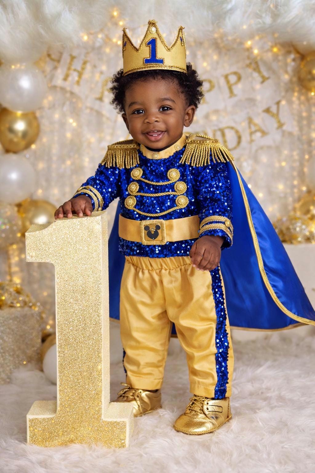 Royal Prince Boy Outfit, Blue Gold First Birthday Costume, Cake Smash Set
