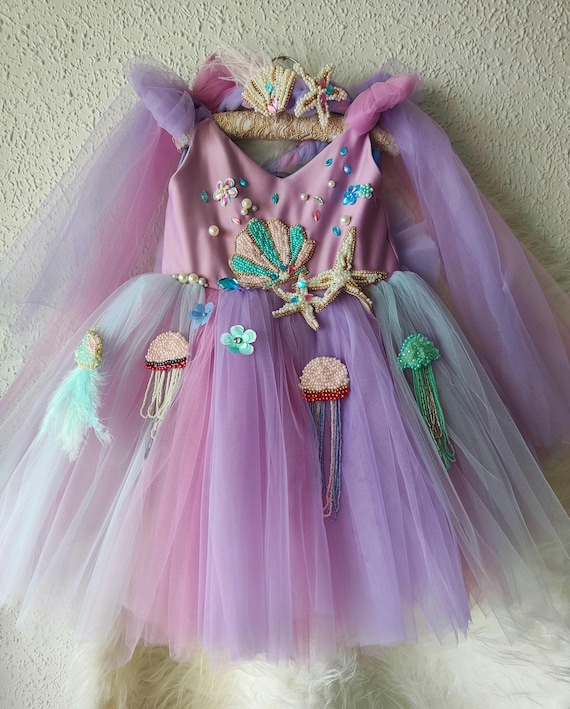 handmade princess dress Handmade Mermaid Princess Dress, Luxury Tulle Gown, Birthday Photoshoot  Outfit