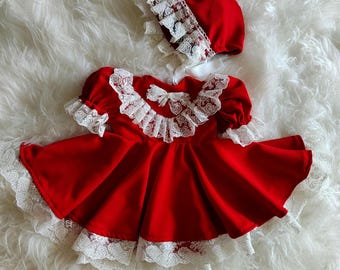 VINTAGE Rare Editions Red Dress Cottagecore Lace Trim Made in USA Girls 18M  - Etsy Canada