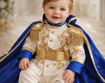 Baby-Prinz-Kostüm, königliches Geburtstags-Outfit, erster Geburtstagsanzug, personalisiertes Cape