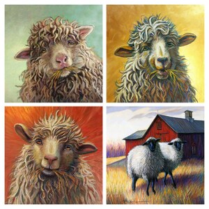 Sheep Variety All-Occasion Blank Boxed Notecard Set/Cute Farm and Country Art/For Birthday, Get Well, Thinking of You, Friendship Notes