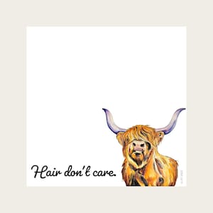 Sticky Notes w/ Highland Cow Painting and &quot;Hair Don&#39;t Care&quot; | 50 Sheets
