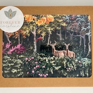 Forest All-Occasion Blank Four-Card Notecard Set Featuring Deer, Black Bear, Trout, Cardinal, Lush Foliage/For Birthday, Thank You Notes