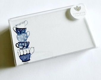 Vintage Blue Teacups "Love Notes" Pack of 60 Tiny Cards |  For Lunch Box Notes, Gift Tags, Place Cards, Contact Cards, Bridal Showers
