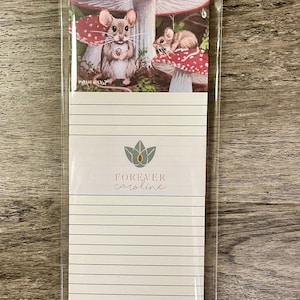 Magnetic Notepad w/ Mice & Red Toadstool Artwork | Cute Mouse Memo Pad