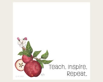 Teacher Appreciation Sticky Notes with Apple Painting and Inspiring Message | 50-Sheet Note Pad | Teacher Gift