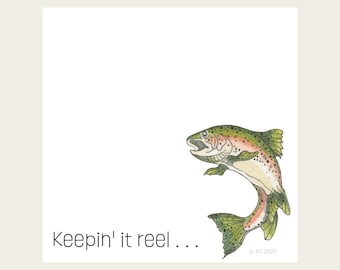 Sticky Notes w/ Fish Painting and "Keepin' It Reel" | 50 Sheets | Fishing Gift for Dad