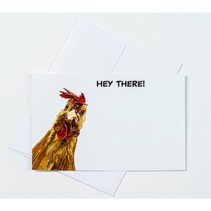 Chicken "Hey There" All-Occasion Flat Note Eight-Card Set/Western and Farm Theme/Perfect for Thinking of You, Friendship Messages