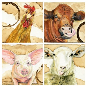Farm Animals All-Occasion Blank Boxed Notecard Set/Easter Gift/Kids Birthdays/Chicken, Cow, Pig and Sheep Cards