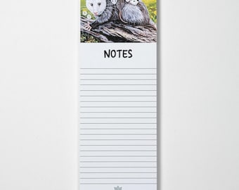 Whimsical Opossum Family Magnetic Notepad | Cute Woodlands Wildlife Tablet