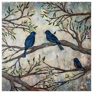 Birds & Branches Pretty Art All-Occasion Blank Notecard OR 4-Card Set | For Birthday, Thank You, Thinking of You Greetings | Gift for Her