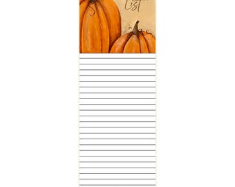 Magnetic Notepad w/ Autumn Harvest Pumpkin Artwork | Pretty Fall Memo Pad