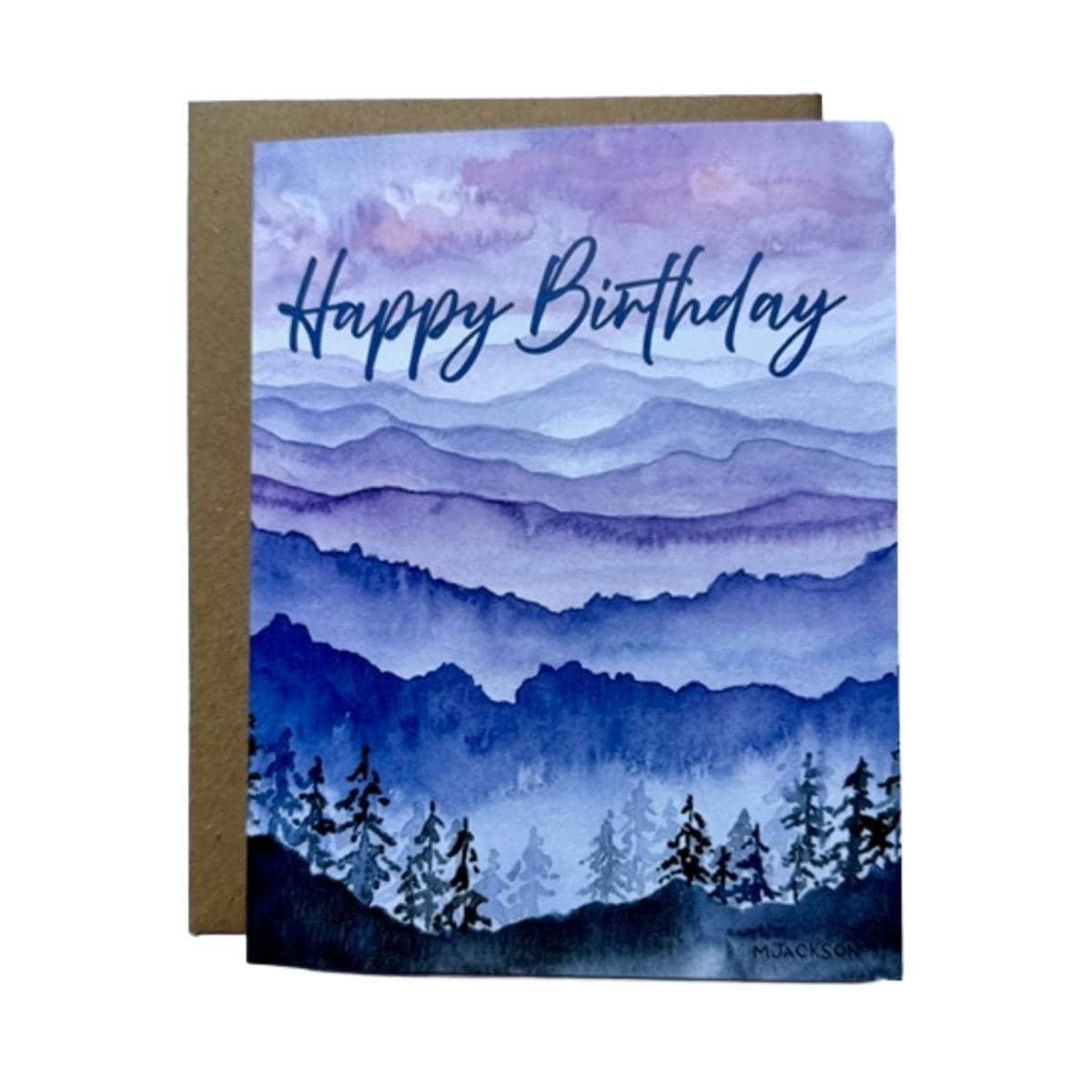 Watercolor Mountain Landscape Happy Birthday Card | Single Card or ...