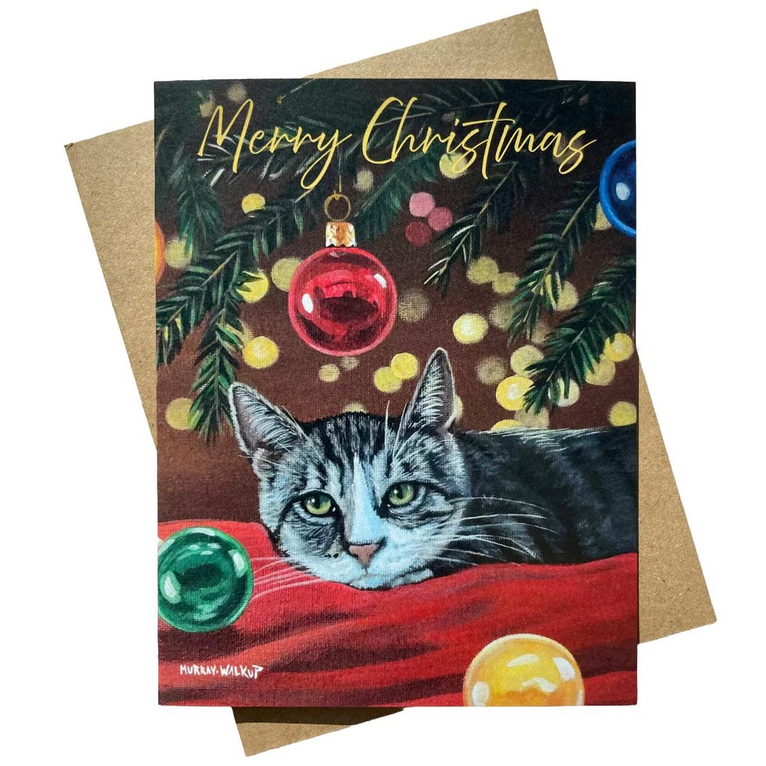 Christmas Cat Holiday Greeting Card | Single Card or Boxed Set of 4, 8 ...