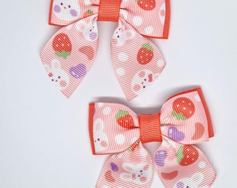 Set van 2 konijntjes aardbei haarelastiekjes roze paashaarelastiekjes schattige lente haaraccessoires meisjes kinderen UK peuter baby haarelastiekjes