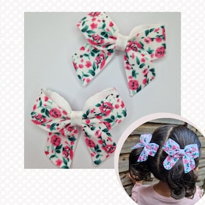 Handmade Pink Flowers Hair Bow Set – Pair of 2 Hair Clips for Girls – Toddler Piggy Tail Bows – Floral Hair Accessories – Gift Idea