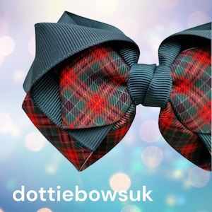 Big Autumn Plaid Hair Bow Clip Green Red - children adults tartan scottish