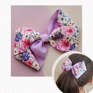 Handmade Purple Floral Hair Bow Clip – Girls Grosgrain Hair Accessory – Nature Inspired Hair Clip for Kids & Adults – Gift Idea for Her