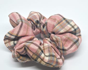 REGULAR Size Pink Plaid Scrunchie Fluffy Hair Tie Cute Cozy Winter Hair Accessory Christmas Gift Feminine Everyday Style