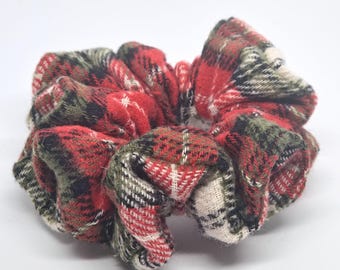 REGULAR Size Red Tartan Scrunchie Plaid Hair Tie Fluffy Festive Christmas Hair Accessory Winter Cozy Gift