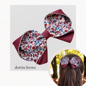 Floral Autumn Hair Bow  Handmade Grosgrain Ribbon Hair Clip for Kids & Adults | Burgundy Fall Hair Accessory Gift Idea