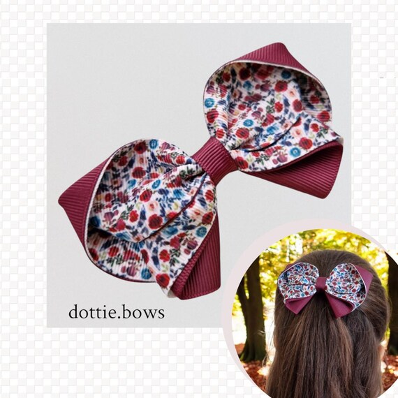 Floral Autumn Hair Bow Handmade Grosgrain Ribbon Hair Clip  display picture 1