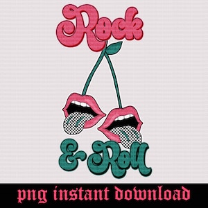 Diseño de sublimación de camiseta de banda de rock and roll con boca y lengua PNG, descarga digital, diseño de boca de cereza