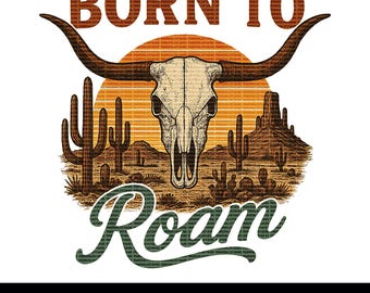 Western desert bull skull png graphic digital download for tshirt sublimation or dtf