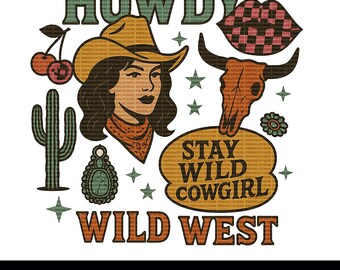 Retro Cowgirl PNG Grafik, Wilder Westen Clipart (digitaler Download)