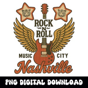Nashville music city rock and roll guitare png graphique téléchargement numérique instantané pour sublimation de tshirt ou dtf
