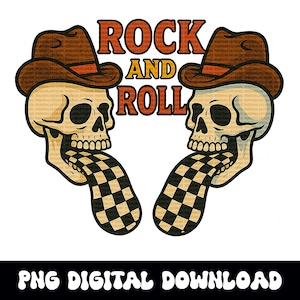 Kantige yallternative Western Rock and Roll karierte Zunge Cowboy Schädel png Grafik digitaler Download für Sublimation und dtf