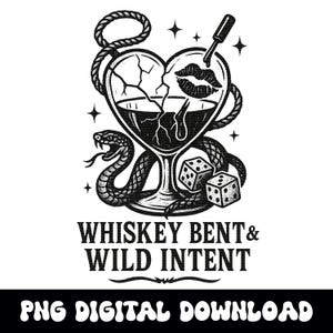 Copo de uísque curvado com intenção selvagem em forma de coração, cobra, dado png, gráfico para download digital instantâneo para sublimação de camiseta ou dtf