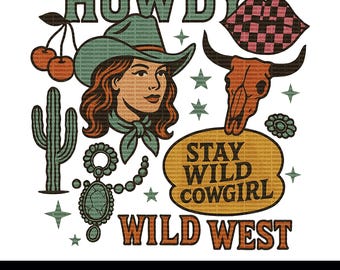 Retro Cowgirl PNG Grafik | Wild Westen Collage (Digitaler Download)