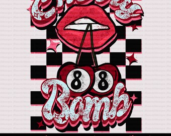 Karierte Kirschbombe PNG, Retro 8 Ball Design (Digitaler Download)