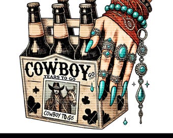 Cowboy Tränen Beer Case PNG, Western Türkis Kuh Druck (Digitaler Download)