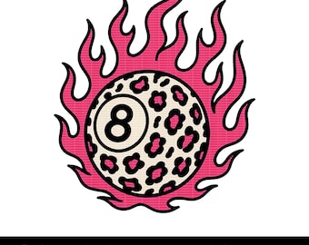 Flaming Cheetah Print 8 Ball PNG (Digital Download)