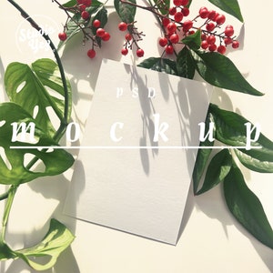 Semplice modello di biglietto di auguri con ombre PSD, rapporto 6x4, modello di carta boho, Mockup POD, modello di invito a nozze, oggetto intelligente, Mockup per Etsy