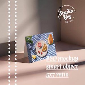 Wenskaart Mockup PSD, 5x7 verhouding, mockup met één kaart, Mockup POD, Boho art print mockup, vouwkaart mockup, Smart Object Mockup