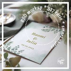 Realistic greeting card mockup PSD, 5x7 ratio,single card mockup,Mockup POD,wedding invitation mockup,Karte Mockup,Smart Object Mockup