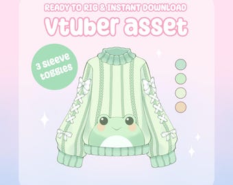 VTuber Asset - Cozy Green Frog Sweater, Digital PSD, Customizable Outfit with Toggling Options for Streamers